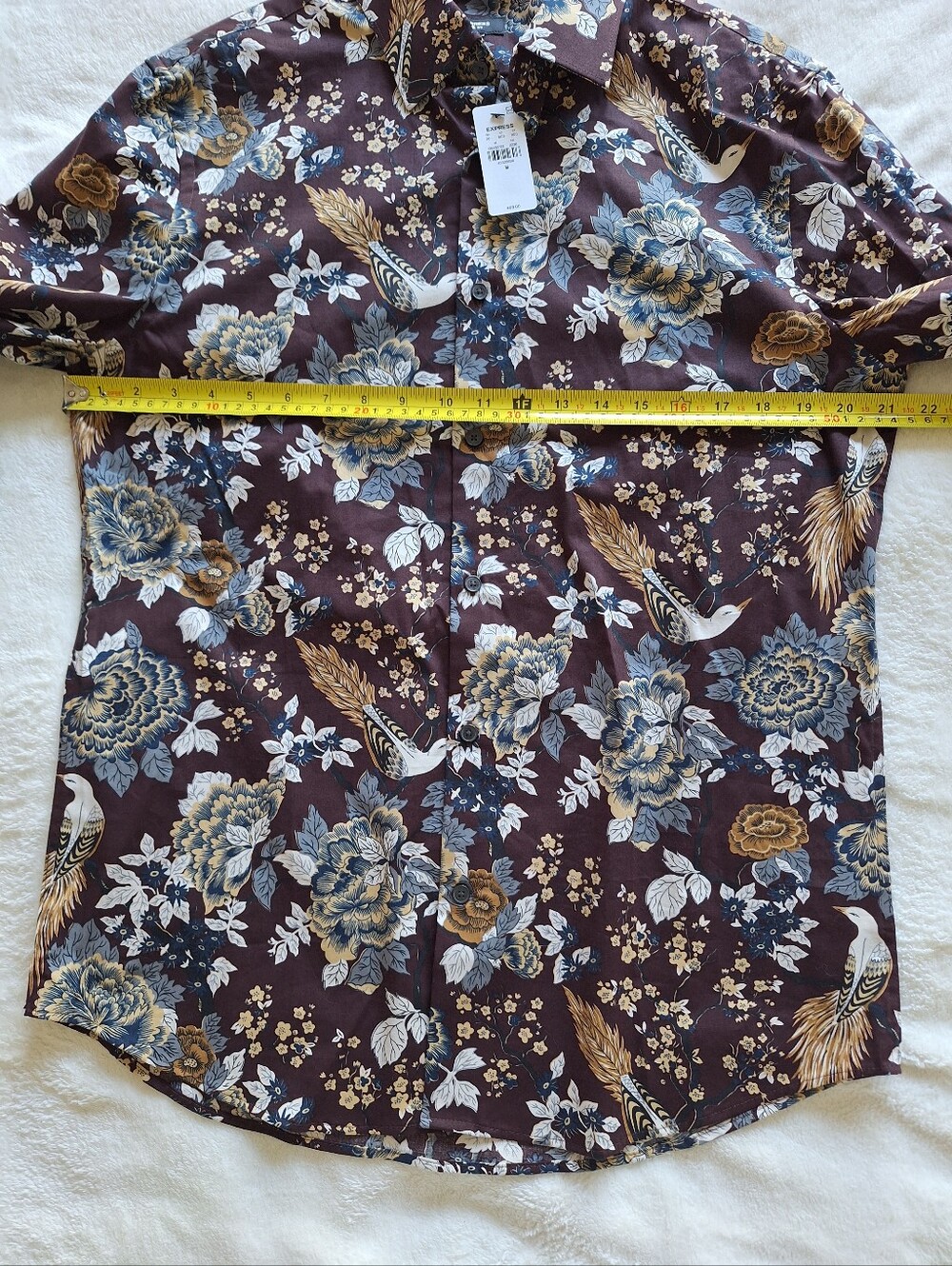 Express Slim Fit Men's Floral Bird Print Stretch Shirt Size M NWT - Picture 8 of 9